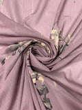 Floral Printed Polyester Chiffon with Lurex Pinstripes - Dusty Lavender / Black / Grey / Khaki