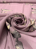 Floral Printed Polyester Chiffon with Lurex Pinstripes - Dusty Lavender / Black / Grey / Khaki