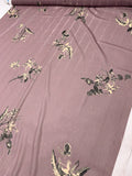 Floral Printed Polyester Chiffon with Lurex Pinstripes - Dusty Lavender / Black / Grey / Khaki