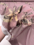 Floral Printed Polyester Chiffon with Lurex Pinstripes - Dusty Lavender / Black / Grey / Khaki