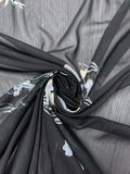 Floral Printed Polyester Chiffon with Lurex Pinstripes - Black / Dusty Sky Blue / Cream