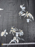 Floral Printed Polyester Chiffon with Lurex Pinstripes - Black / Dusty Sky Blue / Cream