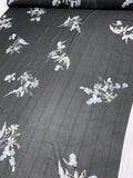 Floral Printed Polyester Chiffon with Lurex Pinstripes - Black / Dusty Sky Blue / Cream