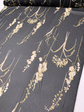 Floral Stalks Printed Crinkled Polyester Chiffon - Black / Olive Green / Beige