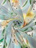 Floral Bouquets Printed Fine Polyester Chiffon - Grey / Seafoam / Cream / Yellow / Green