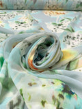 Floral Bouquets Printed Fine Polyester Chiffon - Grey / Seafoam / Cream / Yellow / Green