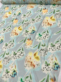 Floral Bouquets Printed Fine Polyester Chiffon - Grey / Seafoam / Cream / Yellow / Green