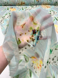 Floral Bouquets Printed Fine Polyester Chiffon - Grey / Seafoam / Cream / Yellow / Green