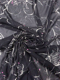 Sketch Floral Printed Polyester Chiffon - Black / Ivory / Magenta