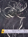 Sketch Floral Printed Polyester Chiffon - Black / Ivory / Magenta