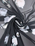 Floral Printed Polyester Chiffon - Black / Off-White / Grey