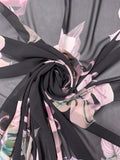 Floral Printed Polyester Chiffon - Black / Dusty Purples