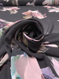 Floral Printed Polyester Chiffon - Black / Dusty Purples