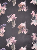 Floral Printed Polyester Chiffon - Black / Dusty Purples