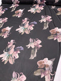 Floral Printed Polyester Chiffon - Black / Dusty Purples