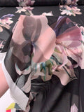 Floral Printed Polyester Chiffon - Black / Dusty Purples