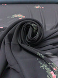 Small Floral Bouquets Printed Polyester Chiffon - Black / Raspberry / Dark Green