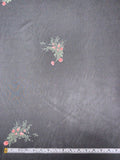 Small Floral Bouquets Printed Polyester Chiffon - Black / Raspberry / Dark Green