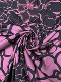 Abstract Floral Printed Hammered Polyester Charmeuse - Razzmic Berry / Black