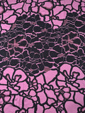 Abstract Floral Printed Hammered Polyester Charmeuse - Razzmic Berry / Black