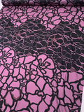 Abstract Floral Printed Hammered Polyester Charmeuse - Razzmic Berry / Black