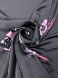 Painterly Brushstroke Printed Heavy Polyester Charmeuse - Black / Dusty Blush / Purple