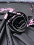 Painterly Brushstroke Printed Heavy Polyester Charmeuse - Black / Dusty Blush / Purple