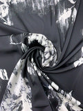 Hazy Floral Bouquets Printed Heavy Polyester Charmeuse - Black / Light Ivory