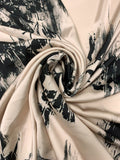 Hazy Floral Bouquets Printed Heavy Polyester Charmeuse - Champagne / Black