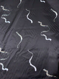 Snake-Like Brushstrokes Printed Hammered Polyester Charmeuse - Black / White / Grey