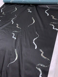 Snake-Like Brushstrokes Printed Hammered Polyester Charmeuse - Black / White / Grey