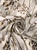 Cloudy Floral Printed Hammered Polyester Charmeuse - Light Taupe / Taupe / Eggplant / Olive