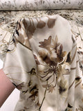 Cloudy Floral Printed Hammered Polyester Charmeuse - Light Taupe / Taupe / Eggplant / Olive