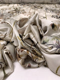 Cloudy Floral Printed Hammered Polyester Charmeuse - Light Taupe / Taupe / Eggplant / Olive