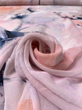 Painterly Abstract Printed Silk Chiffon Panel - Peach / Blush / Navy / White