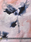 Painterly Abstract Printed Silk Chiffon Panel - Peach / Blush / Navy / White