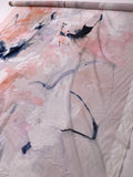 Painterly Abstract Printed Silk Chiffon Panel - Peach / Blush / Navy / White