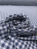 2-Ply Gingham Check and Striped Yarn-Dyed Double Cotton Voile - Navy / White