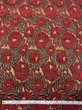 French Leaf and Floral Novelty Chenille Metallic Brocade - Cherry Red / Antique Gold / Black / Multicolor