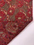 French Leaf and Floral Novelty Chenille Metallic Brocade - Cherry Red / Antique Gold / Black / Multicolor