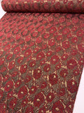 French Leaf and Floral Novelty Chenille Metallic Brocade - Cherry Red / Antique Gold / Black / Multicolor