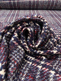 Italian Plaid Tweed - Navy / Off-White / Raspberry Red