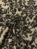 Italian Regal Damask Reversible Chenille Brocade - Light Gold / Black