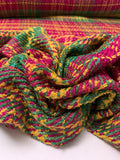 Plaid Soft Cotton-Rayon Tweed - Magenta / Amber / Green