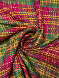 Plaid Soft Cotton-Rayon Tweed - Magenta / Amber / Green