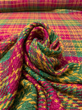 Plaid Soft Cotton-Rayon Tweed - Magenta / Amber / Green