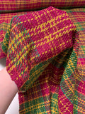 Plaid Soft Cotton-Rayon Tweed - Magenta / Amber / Green