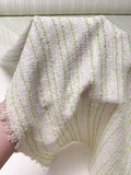 Italian Striped Bouclé Tweed Suiting - Light Green / White / Ivory