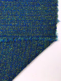 French Hurel Soft Bouclé Tweed Suiting - Royal Blue / Green / Black