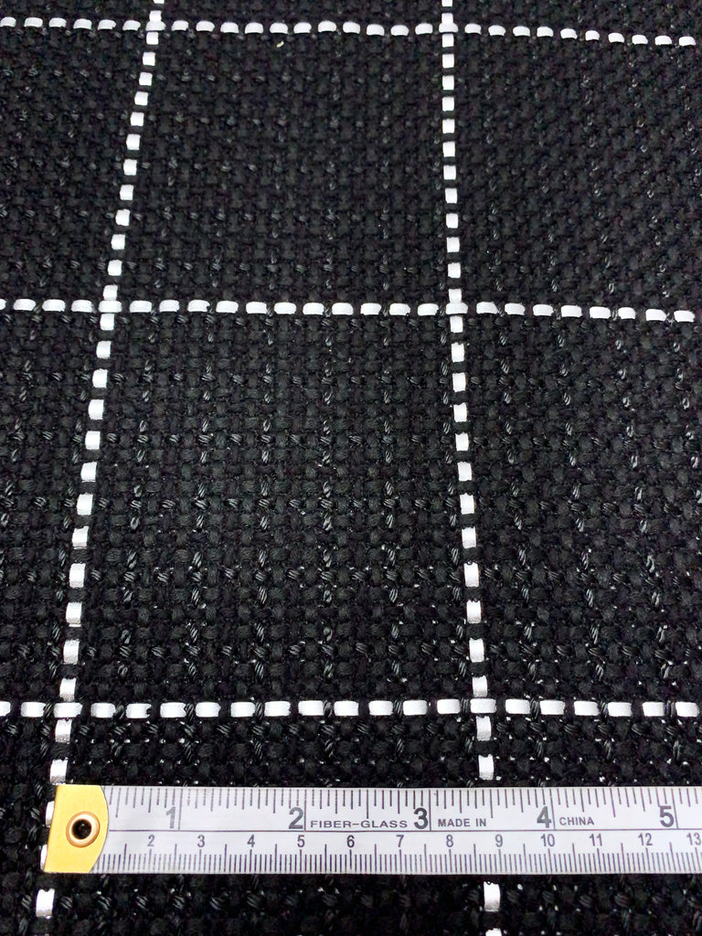 Basketweave Suiting with Vinyl Windowpane Pattern - Black / Metalissed ...